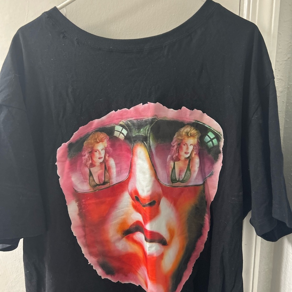 Graphic Black T-Shirt with Pink and Red Design